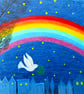 Rainbow Card, Dove Stars Tree, Spiritual Sympathy Art Card, Peace, Hope