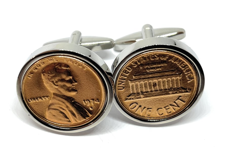 Deluxe 1974 50th Birthday Anniversary 1 cent lincoln coin cufflinks