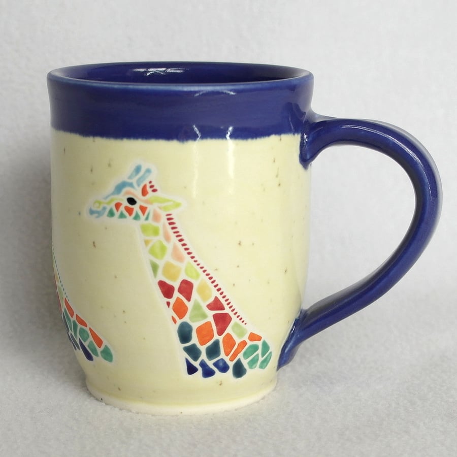 19-143 Handmade Ceramic Stoneware Giraffes Mug 