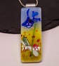 Handmade Fused Glass Pendant Necklace Poppy-field Blue Flower - Image 4