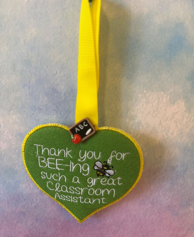 Scented Felt Hanging Heart Decoration Thank you for BEE-ing" end of term gift 