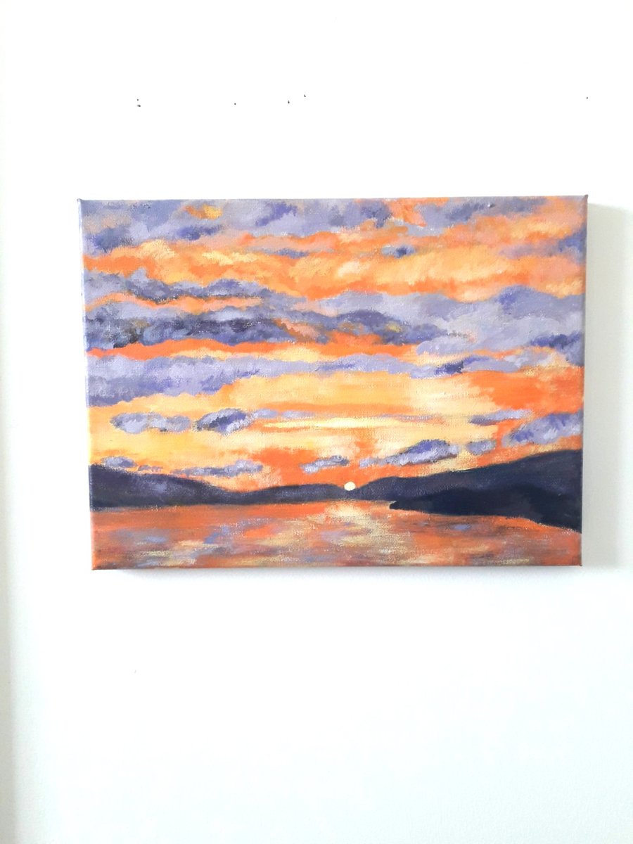 Sunrise over the water original painting.  
