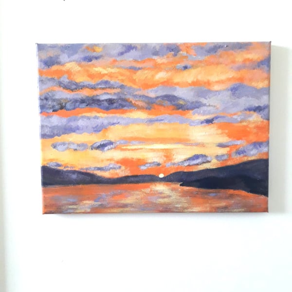 Sunrise over the water original painting.  