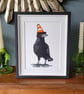 Lord Wellington - handmade original linocut crow bird art print