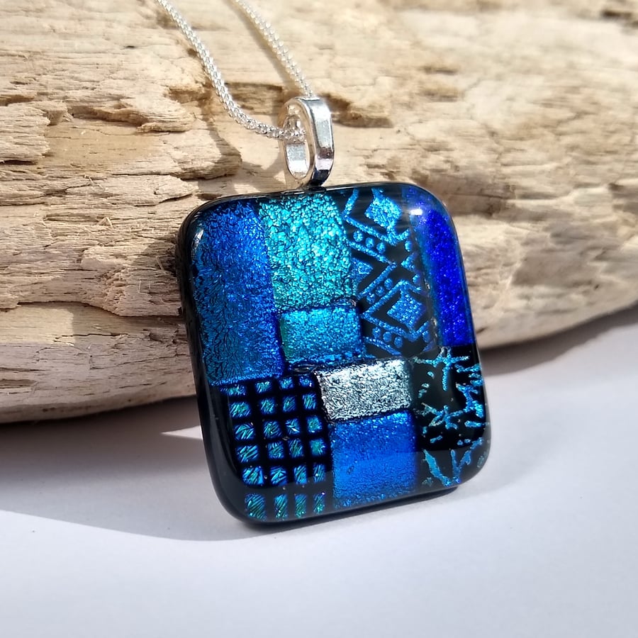 Royal Blue mosaic fused glass pendant