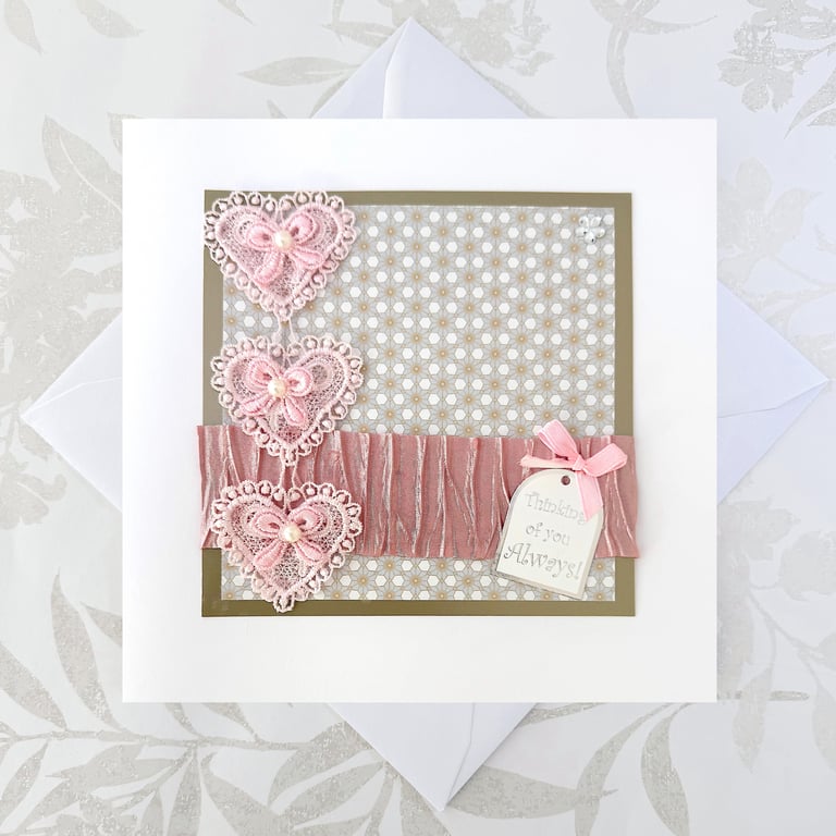 Large Birthday or Wedding anniversary card - paper and fabric pink heart