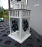 Small Fused Glass Aster Flower White Metal Lantern - Image 3