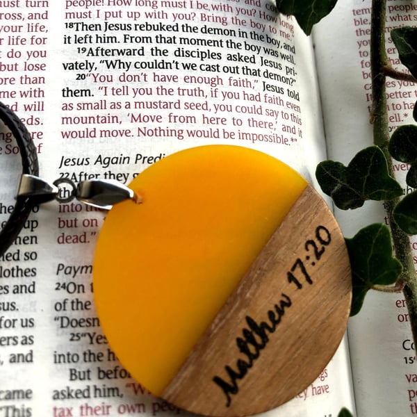 Personalised Yellow Bible Verse Necklace, This Little L,Custom Necklace, Wood&Re