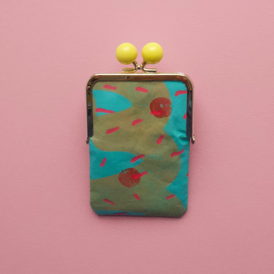 Hand painted fabric purse, turquoise and pink.