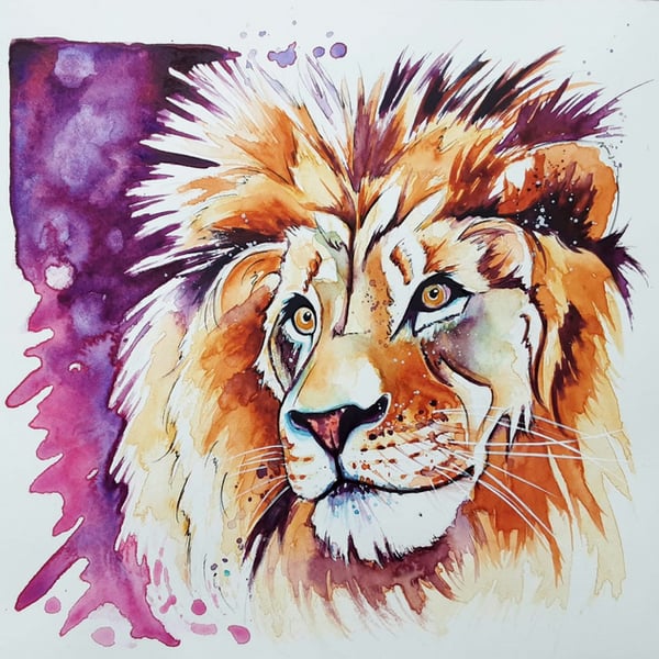 Purple Lion A5 Print