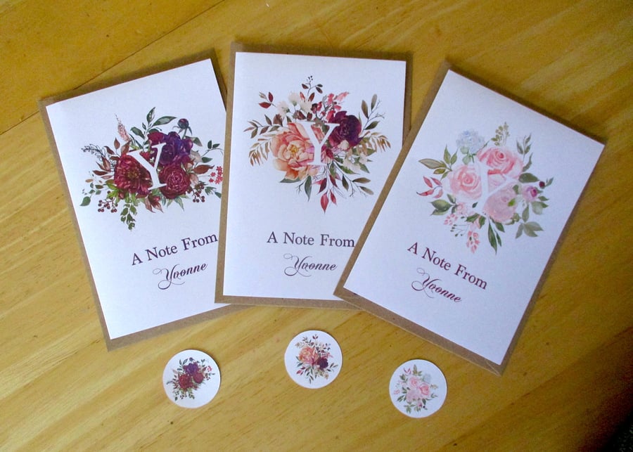 Personalised Floral Notelets x 6 with Envelopes and stickers 