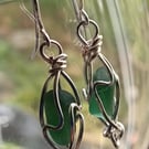 GREEN SEAGLASS EARRINGS 