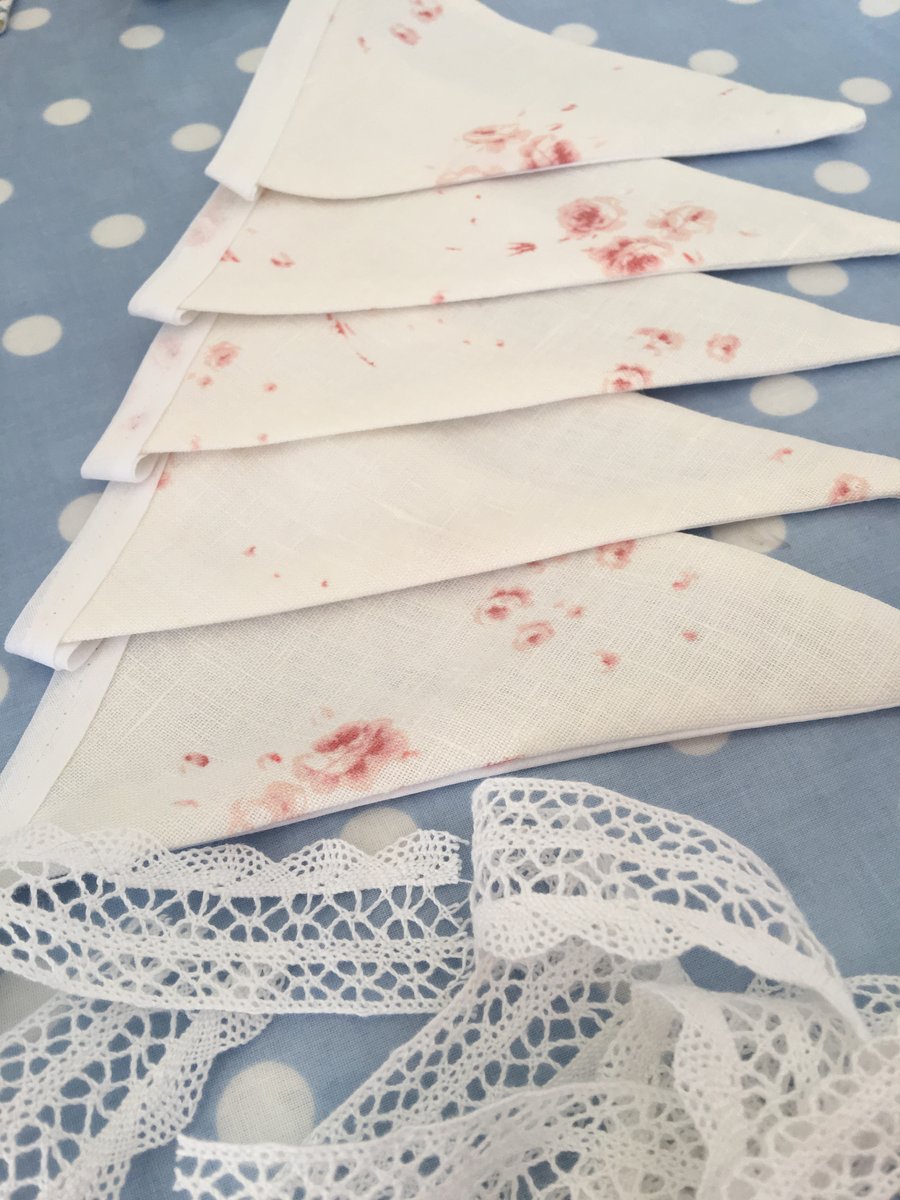 10 ft Cabbages & roses Catherine rose pink  fabric bunting 
