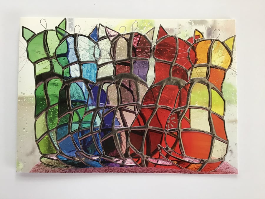 Greetings Card - Stained glass 'Window Cats' 