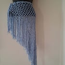 Light blue crochet mesh sarong skirt with fringe