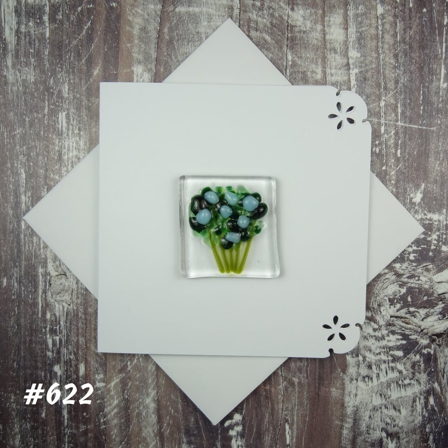 Blue flowers fused glass blank card, handcrafted - 5 options