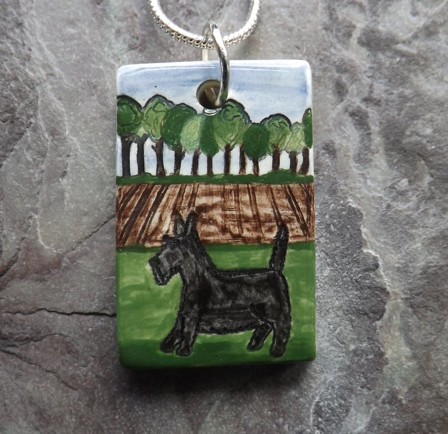 Handmade Ceramic Scottie dog pendant 
