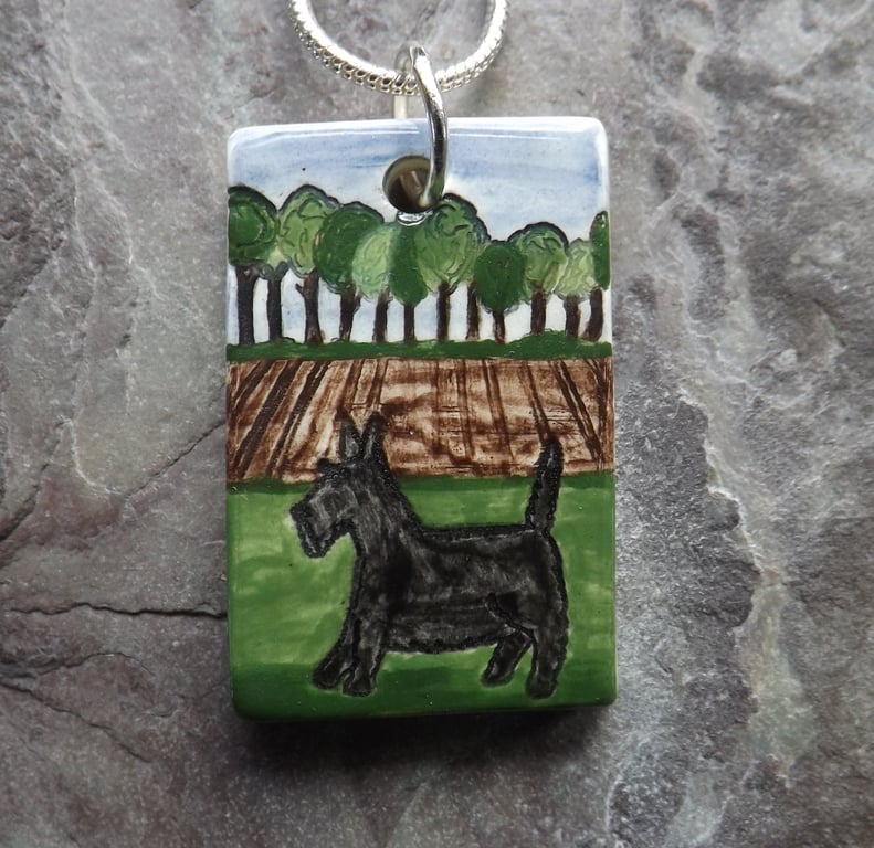 Handmade Ceramic Scottie dog pendant 