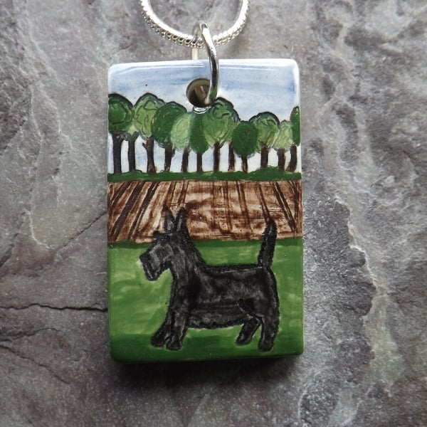 Handmade Ceramic Scottie dog pendant 