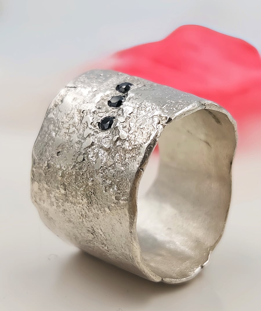 Handmade Sterling Silver Ring – Black Cubic Zirconia Ring - Size O