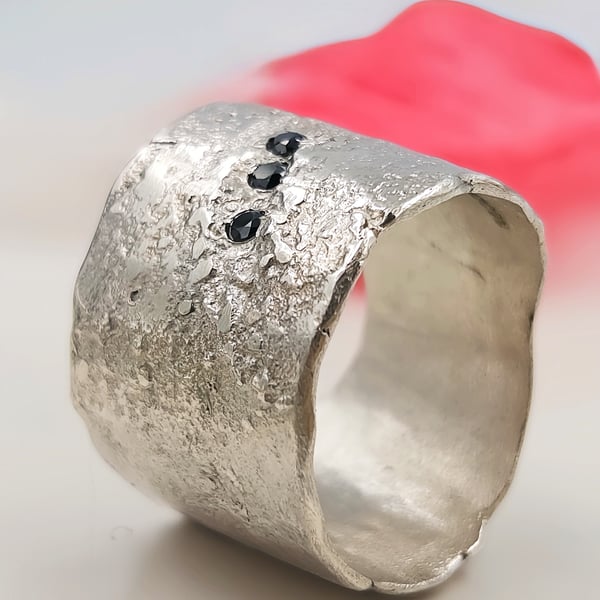 Handmade Sterling Silver Ring – Black Cubic Zirconia Ring - Size O