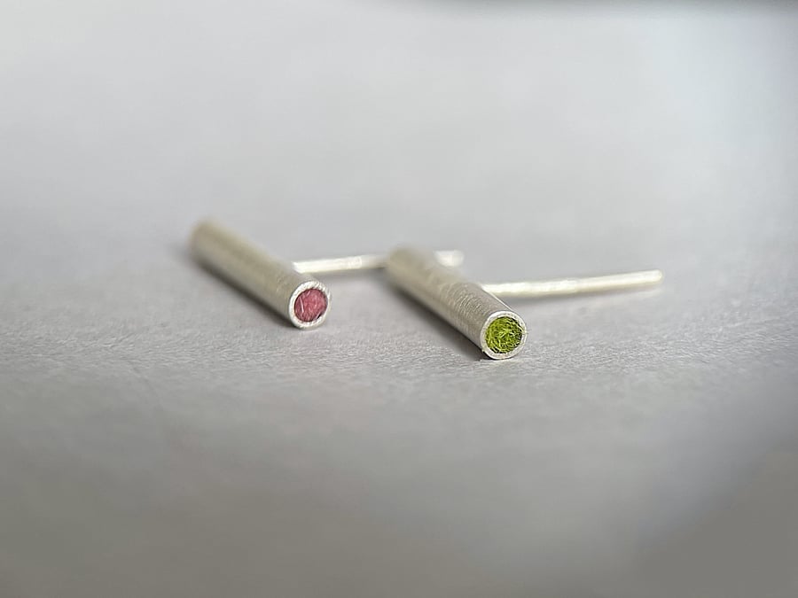 Sterling Silver Funky Tube Stud Earrings