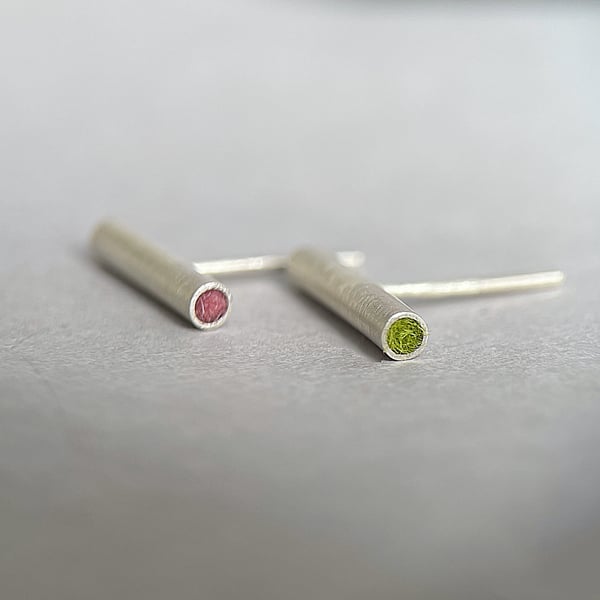 Sterling Silver Funky Tube Stud Earrings