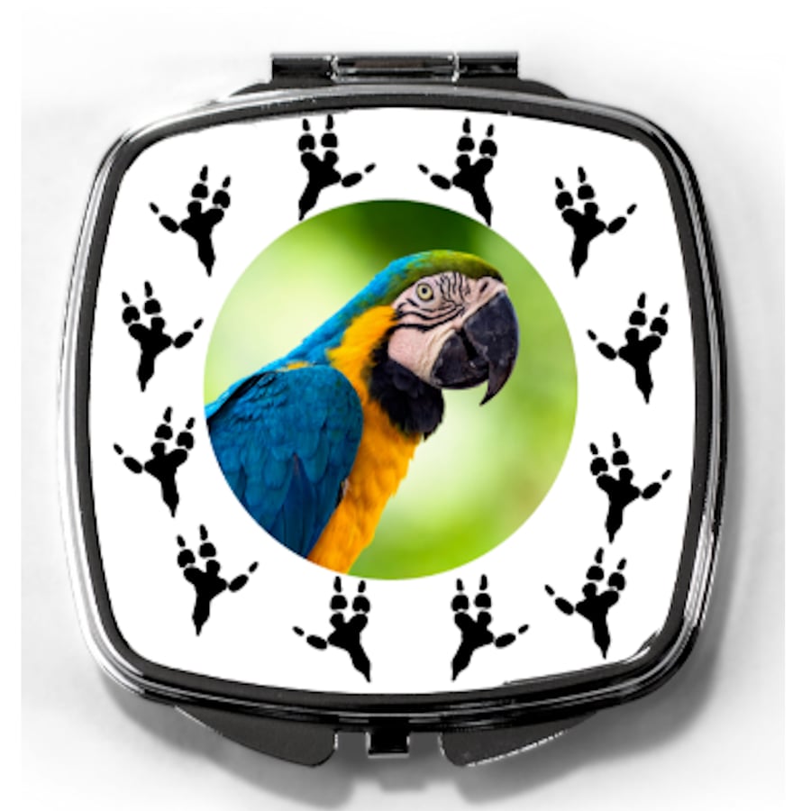 Custom bird mirror photo gift with claws and image of parrot cockatoo