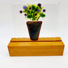 Fused Glass ‘Everlasting Flowers in a Vase’ Tile in a Wooden Stand