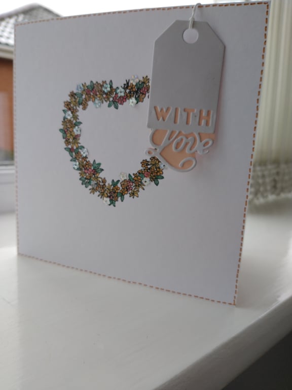 Peach heart with love card