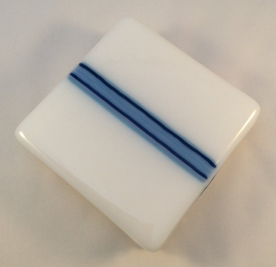 Blue Stripe Fused Glass Coaster Set of 4