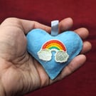 Felt Heart Pocket Hug with Bee, Flower, Rainbow Applique (Keychain, Free Post)