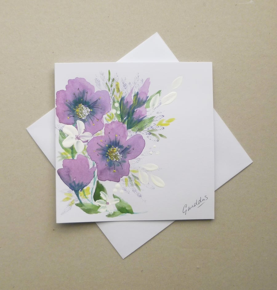 original hand painted floral greetings card ( ref F 906 D1 )