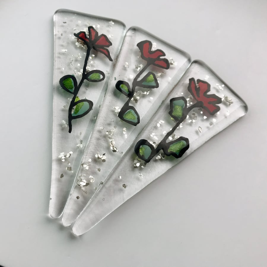 Fused glass plant marker, Hand painted, Mothers day gift