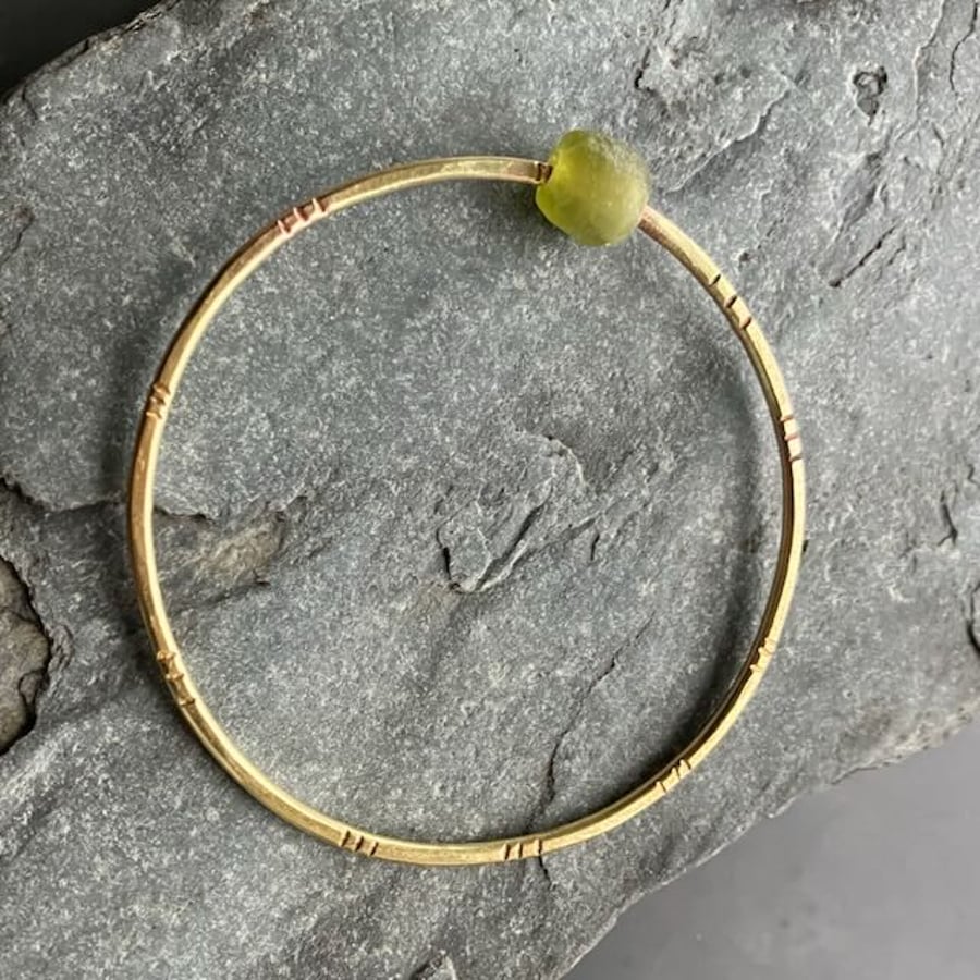 Gold Coloured Bangle with Recycled Glass Bead