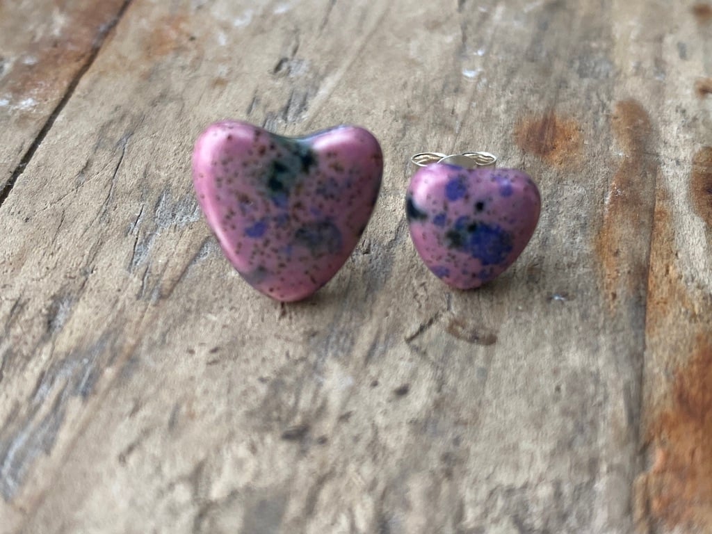 Handmade Ceramic Heart Sterling Silver Stud Earrings