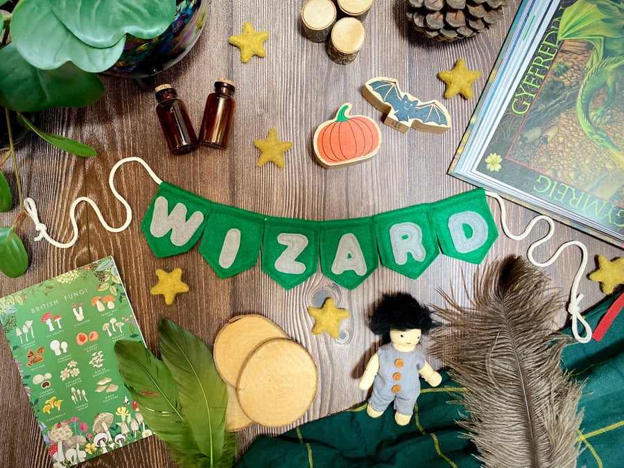 Wizard Magic School Green & Silver House Colours Mini Bunting Garland