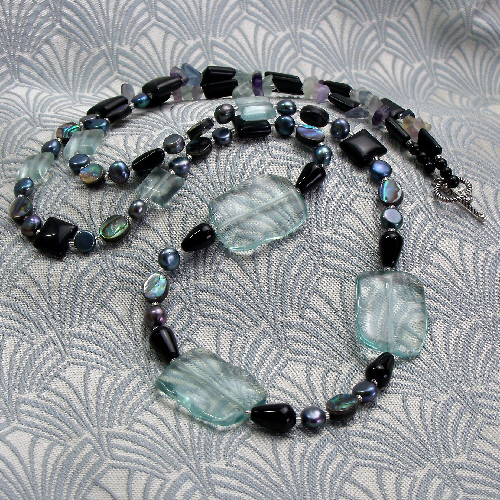 Long Handmade Necklace, Long Semi-Precious Stone Necklace DD18