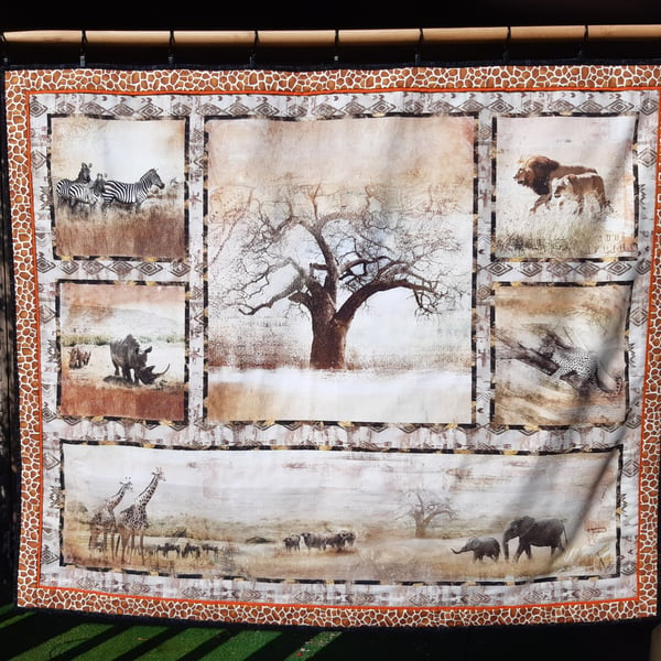 Quilted African Animals Wall Hanging or Throw