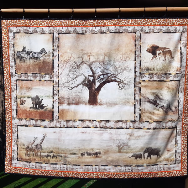 AFRICAN ANIMAL QUILTED WALL HANGING THROW