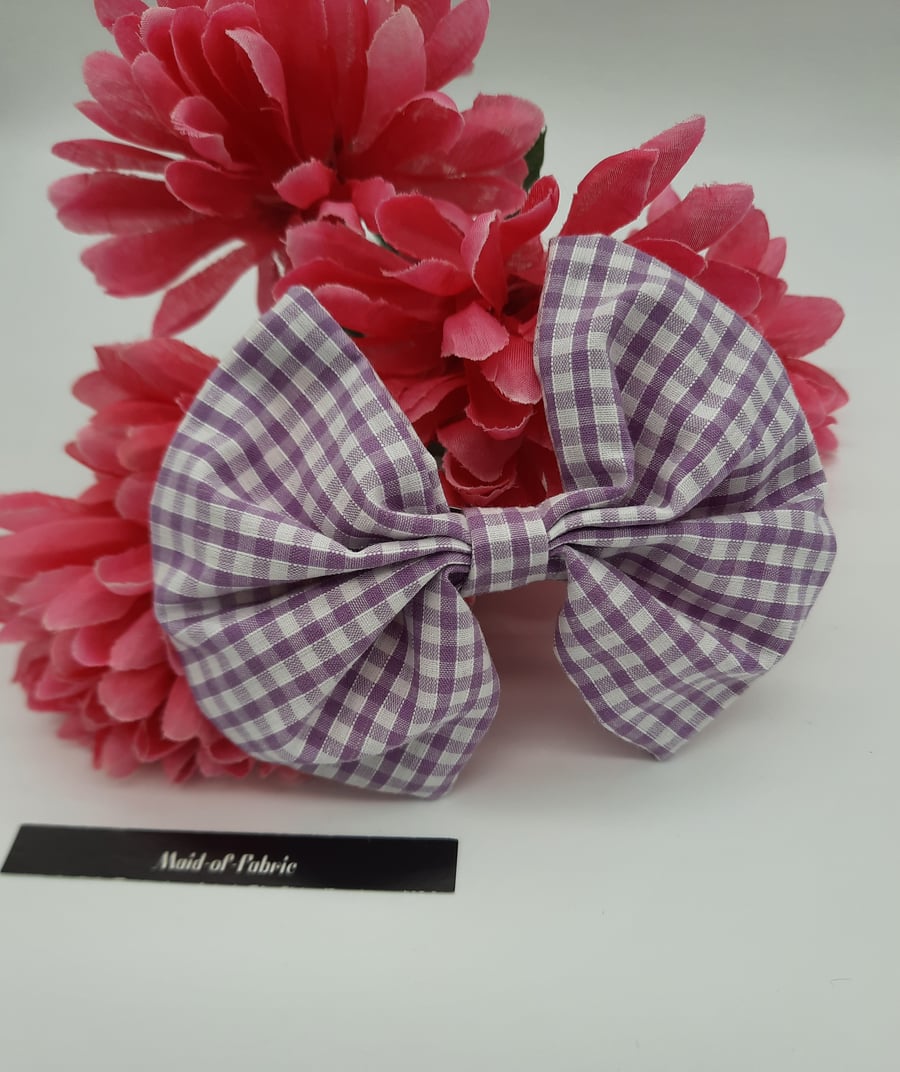 Hair bow slide clip in purple gingham fabric. 3 for 2 offer.   