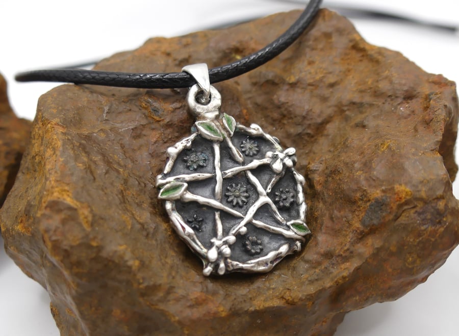 Recycled Sterling Silver Natures Pentacle Pendant Waxed Cotton Cord Necklace.