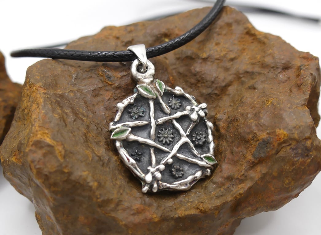 Recycled Sterling Silver Natures Pentacle Pendant Waxed Cotton Cord Necklace.
