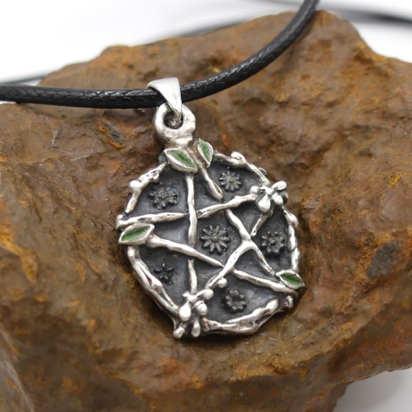 Recycled Sterling Silver Natures Pentacle Pendant Waxed Cotton Cord Necklace.