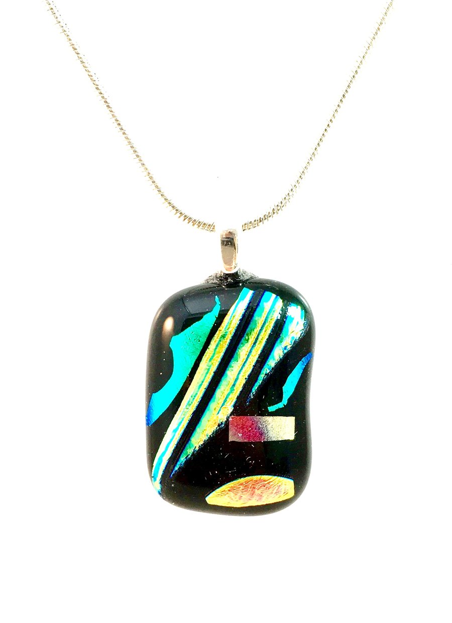 Colourful Stripes and Patterned Dichroic Glass Pendant 