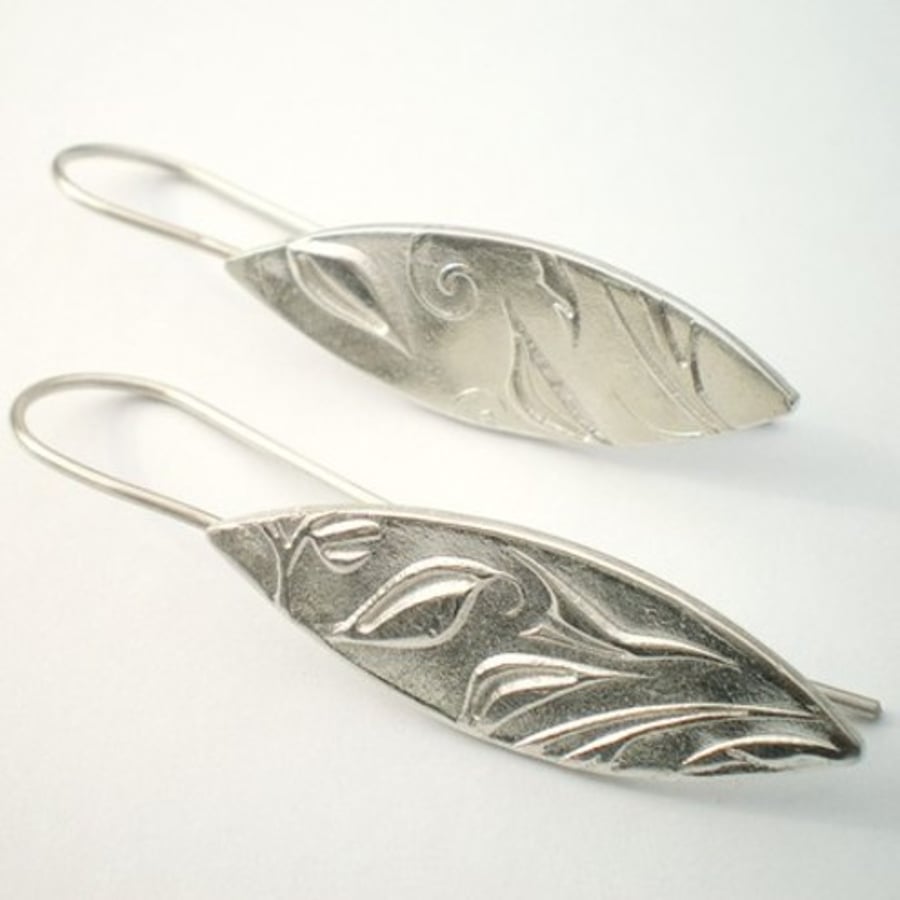 Silver Flower Leaf Earrings