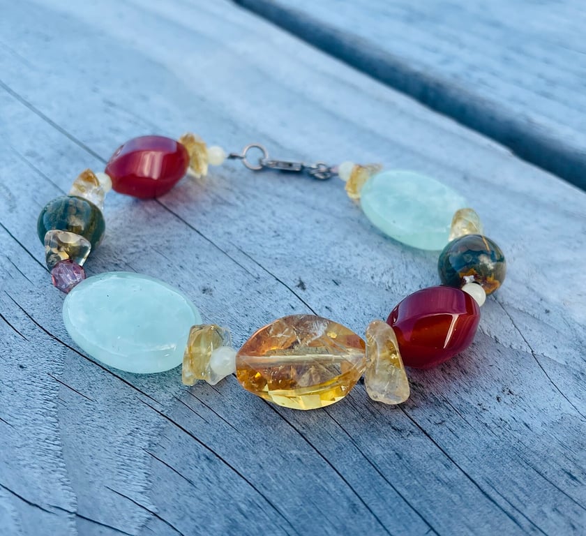 Gemstones Carnelian, Citrine and Aventurine Bracelet