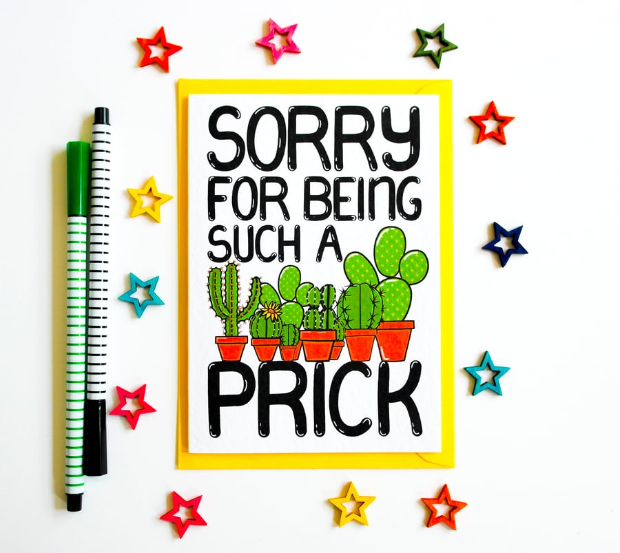 Funny Apology Card, Funny Cactus Pun Sorry Card - Folksy