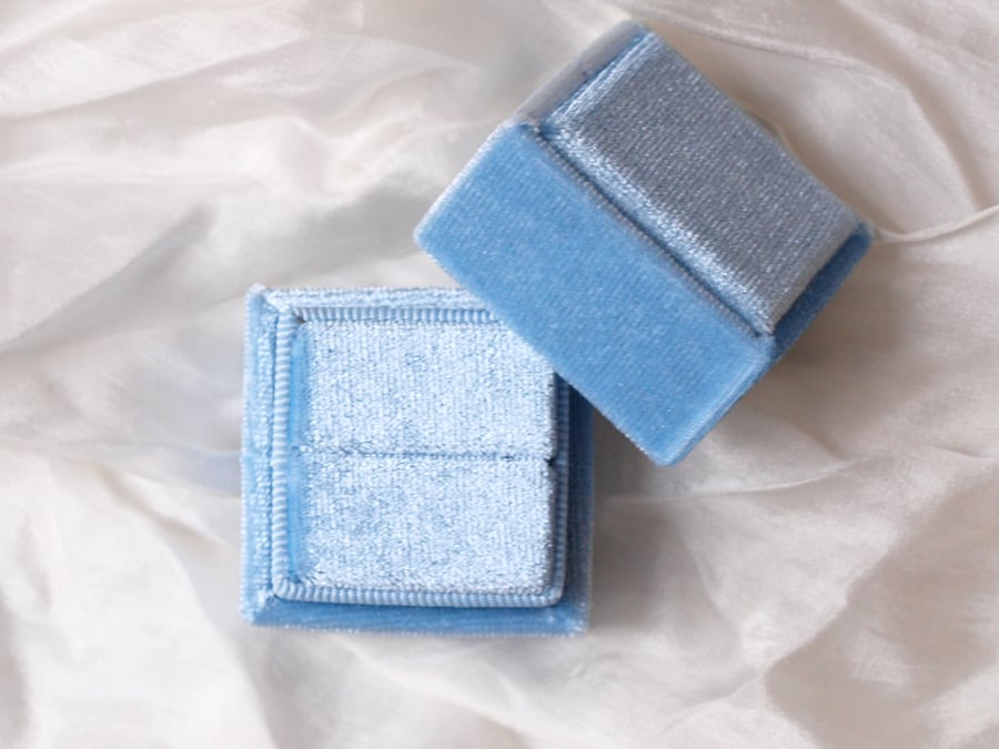 Something Blue Velvet Ring Box for Engagement, Wedding or Heirloom Ring