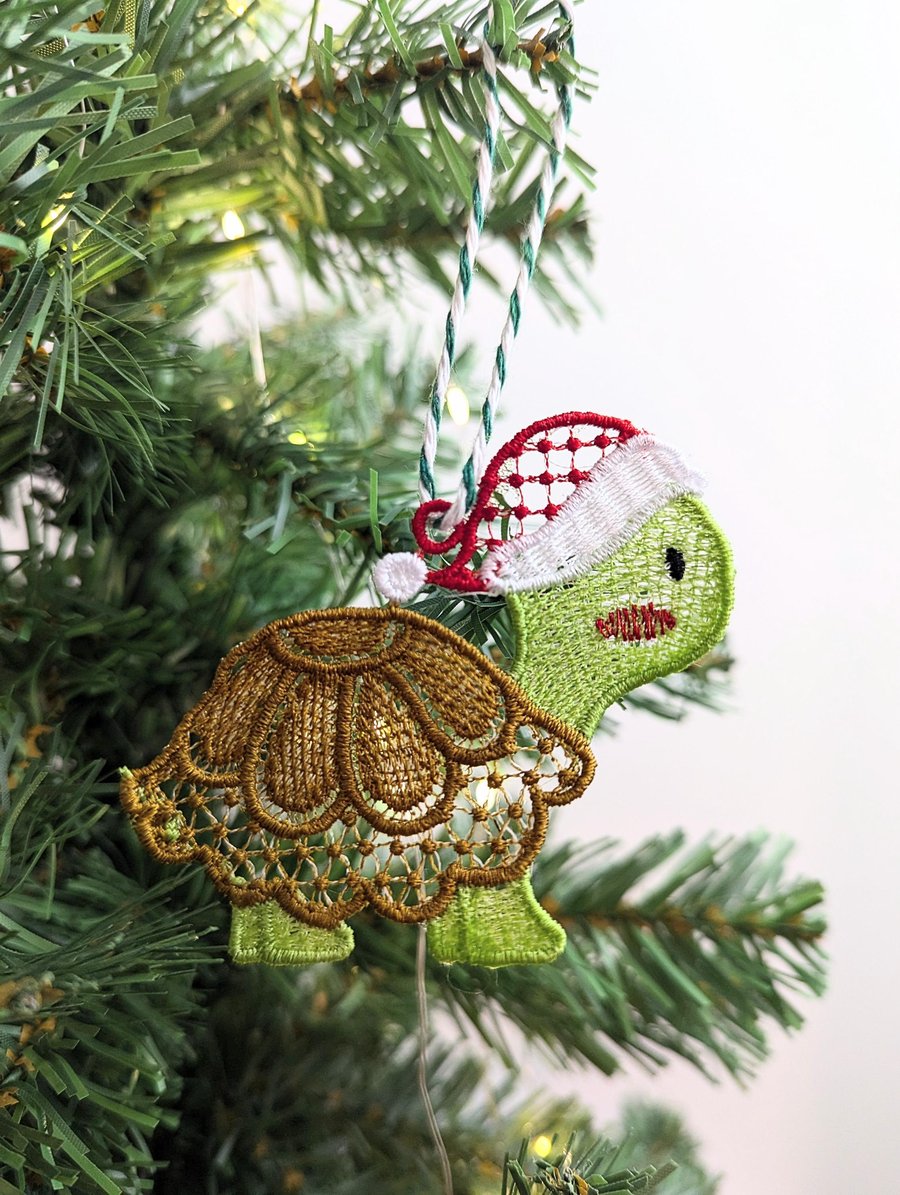 Embroidered Turtle Christmas Ornament: Hanging Pet Decoration